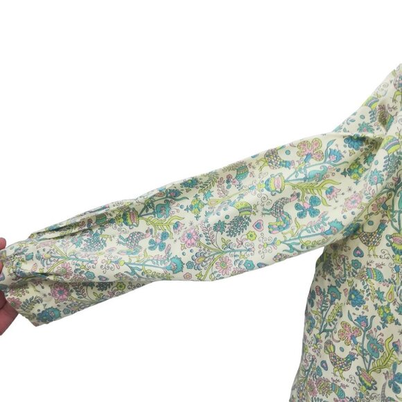 Vintage Handmade Button Front Tie Neck Bow 3/4 Sleeve Blouse Size L? Birds - Picture 5 of 12